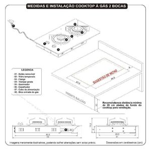 Fogão Cooktop 2 Bocas Mesa Em Vidro Preto Fogatti Inox 27000001-00 Bivolt
