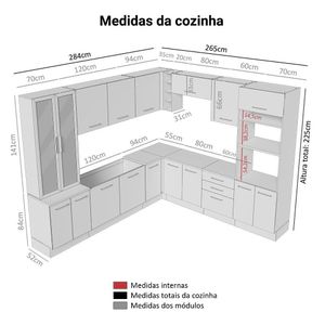 Armário De Cozinha Completa 549cm Rustic/preto Agata Madesa 01 Rustic/preto
