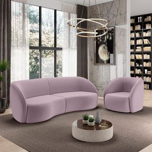 Conjunto Sofá Sala De Estar Bipartido 288cm E Poltrona Clarke Veludo Rosê G45 - Gran Belo