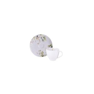 Conjunto Xícara E Pires De Café Tramontina Magnólia Em Porcelana Decorada 100 Ml 2 Peças