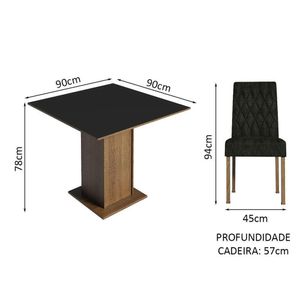 Sala Jantar Mesa Madeira 4 Cadeiras Rustic-preto