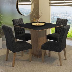 Sala Jantar Mesa Madeira 4 Cadeiras Rustic-preto