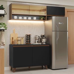 Armário De Cozinha Compacta 190cm Reims Madesa Preto/Rustic
