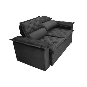 Conjunto De Sofá 3 E 2 Lugares Retrátil E Reclinável Cama Inbox Compact 2,00x1,50m Velusoft Preto
