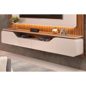 Painel Home Para Tv Até 70 Polegadas Treviso Ripado 100% Mdf Com Led 210x180cm Off White-freijó - Dj Móveis
