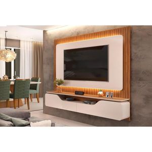 Painel Home Para Tv Até 70 Polegadas Treviso Ripado 100% Mdf Com Led 210x180cm Off White-freijó - Dj Móveis