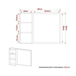 Espelheira De Banheiro Bn3645 80x60cm Mármore Lunar - Tecno Mobili