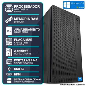 Computador Desktop, Intel Core I5 4º Ger, 8gb Ram, Ssd 240gb, Hdmi, Rede Gigabit, Win 10 Pro 64 Bits