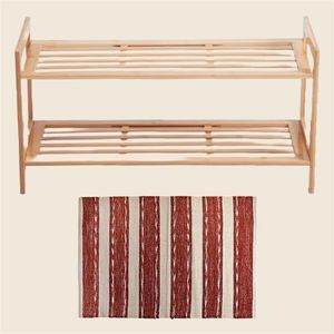 Tapete Algodão Ava Vermelho + Sapateira Naturalle Bambu 70x28cm - A\CASA