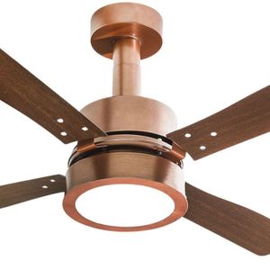 Ventilador De Teto Venti-delta Vintage Led Cobre 4 Pás Mogno Luz Branca 6000k 110v