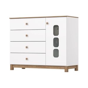 Cômoda Bebê Aconchego C- 1 Porta E 4 Gavetas Branco-jequitiba - Henn