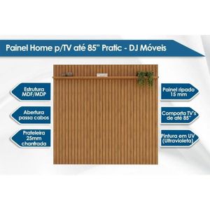 Rack Bancada C/ Painel P/ Tv Até 85 Pol Pratic Ripado 1 Prateleira 250x240cm Freijo - Dj Móveis