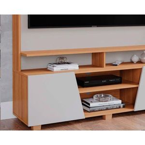 Rack Bancada C/ Painel P/ Tv Até 55 Pol Master 2 Prateleiras E Pés 135x183cm Nature/off White - Permóbili