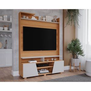 Rack Bancada C/ Painel P/ Tv Até 55 Pol Master 2 Prateleiras E Pés 135x183cm Nature/off White - Permóbili