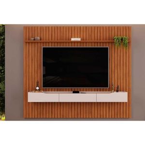 Home P- Tv Até 85 Pol Pratic Ripado C- 3 Gavetas 250x240cm Freijó-off White - Dj Móveis