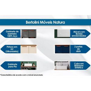 Bancada De Banheiro Suspenso Natura 8005 C- Cuba E 2 Portas 70cm Grafite - Bertolini