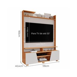 Painel Home P- Tv Até 55 Pol Master C- 2 Prateleiras E Pés 135x183cm Nature-off White - Permóbili