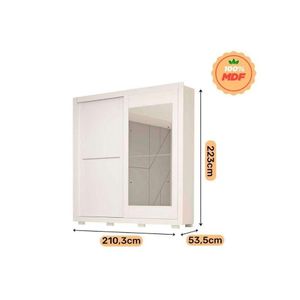 Guarda Roupas 2 Portas De Correr (1 C- Espelho) E 3 Gavetas Nicole Nature-off White - Acp