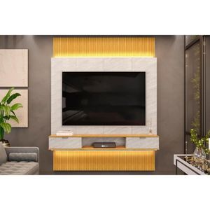 Painel Quarto P- Tv Até 75 Polegadas Hit 1900 Extensível 100% Mdf C- Led De 240 A 290cm Cedro-quartzo - Dj Móveis