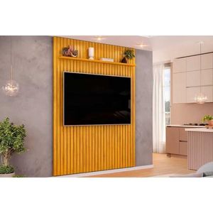 Home P- Tv Até 65 Pol Pratic Ripado C- 1 Prateleira 183x240cm Cedro - Dj Móveis
