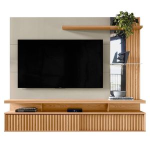 Painel Para Tv Até 60 Ripado Com Espelho 2 Portas Calêndula Carvalho/off White