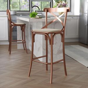 Banqueta Katrina Premium Bar Cozinha Balcão Em Aço Cobre Assento Bege