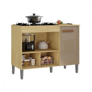Balcão Para Cooktop 5 Bocas E Forno Madri Wood  E Reflecta