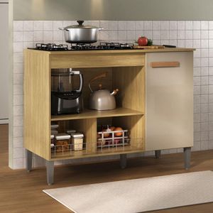 Balcão Para Cooktop 5 Bocas E Forno Madri Wood  E Reflecta