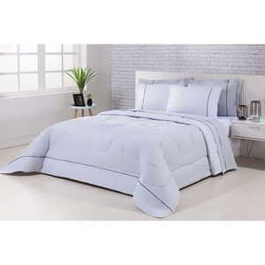 Kit Edredom 100% Algodão Percal 150 Fios Dupla Queen + Jogo De Cama Gran Moratta 7 Peças Cinza-branco