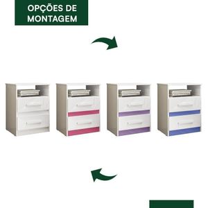 Mesa De Cabeceira Apolo 2 Gavetas Flex Branco Lilás Moval Branco Lilás