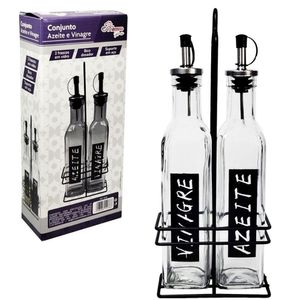 Conjunto Galheteiro Para Azeite E Vinagre 2 Garrafas Com Suporte 270ml Em Casa Tem