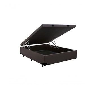Cama Box Baú Casal 138 Tecido Sintético Marrom Com Colchão Lisboa Bello Box Espuma D28 Preto