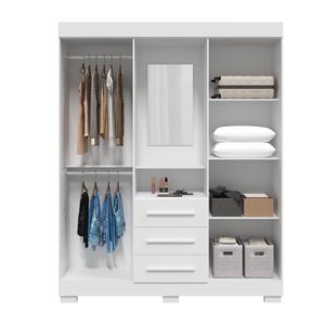 Guarda Roupa De Casal Mônaco Com Espelho 4 Porta Linhamobília Branco