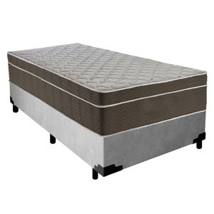 Cama Box Suede Solteiro + Colchão Serene Molas Ensacadas 88x188x65 Cinza