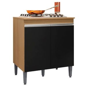 Balcão De Cozinha Para Cooktop Com Tampo Andréia Amêndoa-preto - Ajl Móveis