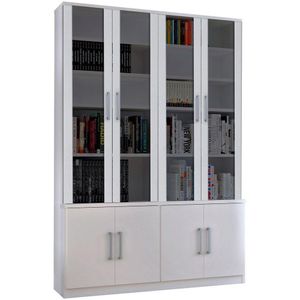 Estante Livreiro Multiuso 8 Portas Vidro Fumê Legend Branco