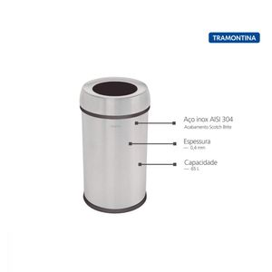 Lixeira Tramontina Institucional Aço Inox Escovado 65L