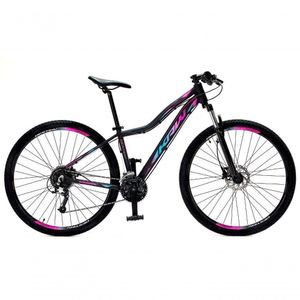 Bicicleta Aro 29 Krw Alumínio 27 Vel Freio Hidráulico Suspensão Com Trava S9 15.5 Preto-Rosa E Azul
