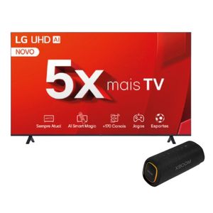 Compre Smart TV LG 75" 4K UHD UT80 e Ganhe Caixa de som LG Bluetooth XBOOM Preto XG7S