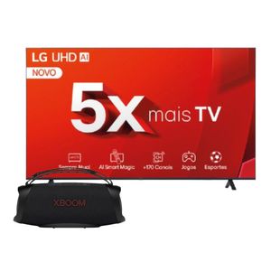 Compre Smart TV LG 75" 4K UHD UT80 e Ganhe Caixa de Som LG Bluetooth XBoom Go Preto XG8T