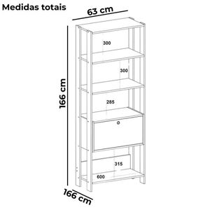 Estante Livreiro 1 Porta 166x63 Cm Arly Carvalho Off White