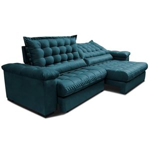 Sofá Retrátil E Reclinável 2,95m Molas Ensacadas Cama Inbox Big Space Com Bordado 3d Velusoft Petróleo