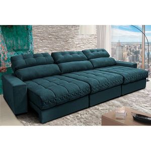 Sofá Retrátil E Reclinável Com Molas Ensacadas Cama Inbox Master 3,82m Tecido Velusoft Petróleo