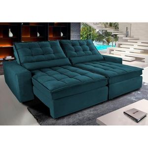 Sofá Retrátil E Reclinável Com Molas Ensacadas Cama Inbox Gold 2,52m Tecido Suede Velusoft Petróleo