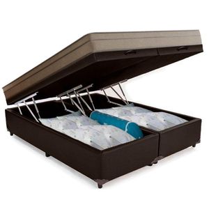 Cama Box Baú Casal Bipartido Sintético + Colchão De Molas Ensacadas Portobel Ipanema 138x188x66cm Marrom