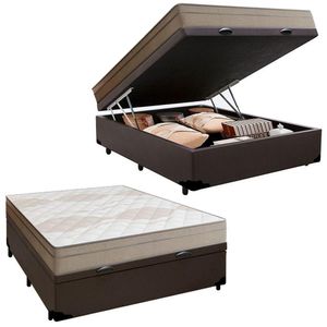 Cama Box Baú Casal Sintético + Colchão De Molas Ensacadas Portobel Ipanema 138x188x66cm Marrom