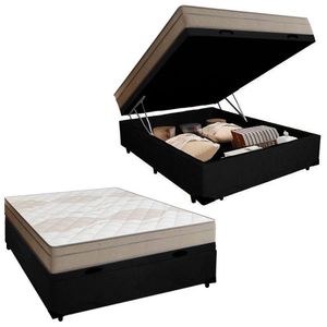 Cama Box Baú Casal Suede + Colchão De Molas Ensacadas Portobel Ipanema 138x188x66cm Preto