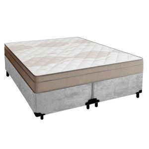 Cama Box Casal Bipartido Suede + Colchão De Molas Ensacadas Portobel Ipanema 138x188x65cm Cinza