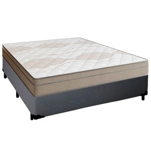 Cama Box Casal Sintético + Colchão De Molas Ensacadas Portobel Ipanema 138x188x65cm Cinza