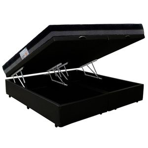 Cama Box Baú Casal Sintético Bipartido + Colchão Ortobom Iso Dupla Face 138x188x60 Preto